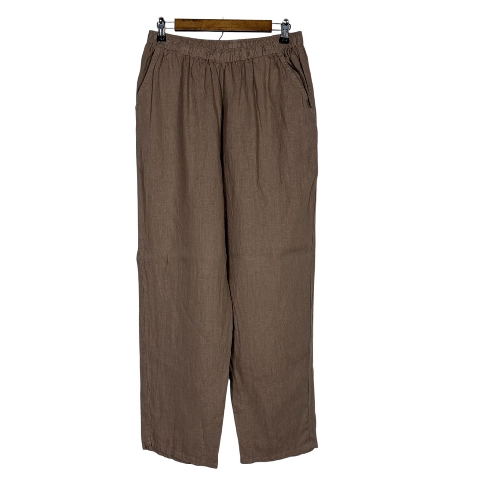 Match Point Pull On Linen Pants Women's Size M Wide Leg Lagenlook Elastic Waist